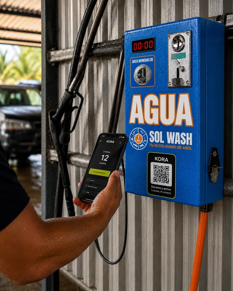 Usuario activando un servicio de autolavado con KORA en Sol Wash